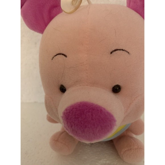 Disney Pink Plush Baby Piglet Large Head Bib 7" Hanging Suction Cup Stuffed Toy - Picture 3 of 12